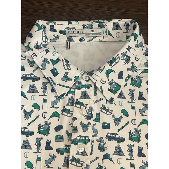 Criquet Other - Criquet XL White Skiing Moose Print Short Sleeve Stretch Polo Shirt